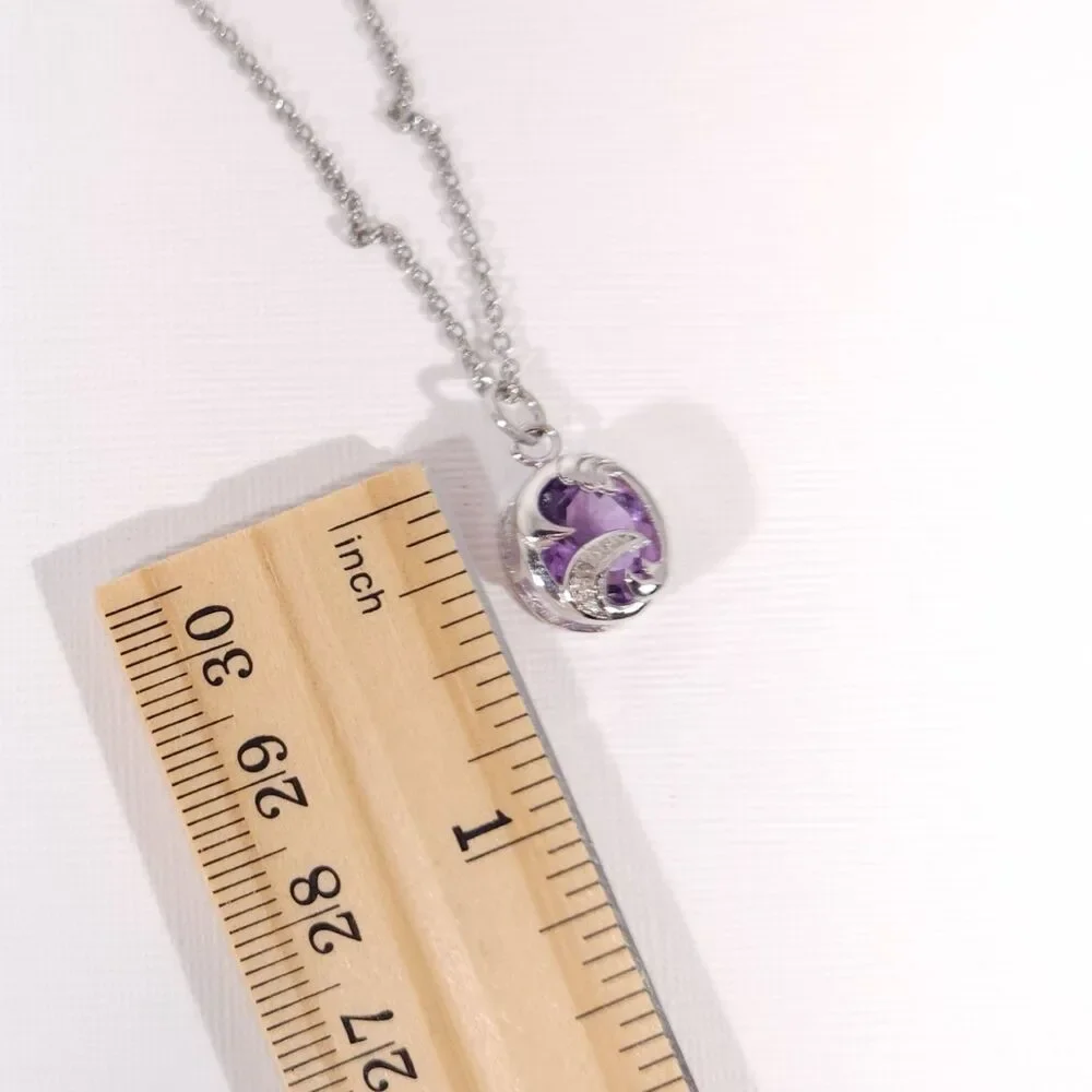 Amethyst 3 Carats Pendant Necklace Stainless Steel Chain
